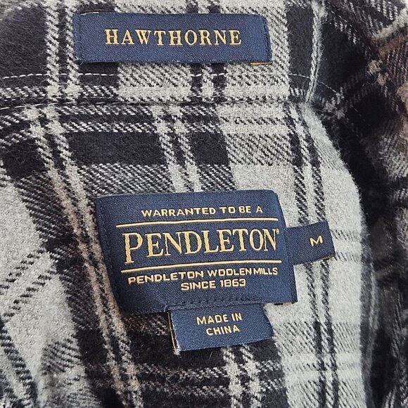 Pendleton Hawthorne Plaid Button Up Flannel Shirt Gray Men's M Outdoors Academia - Picture 7 of 13